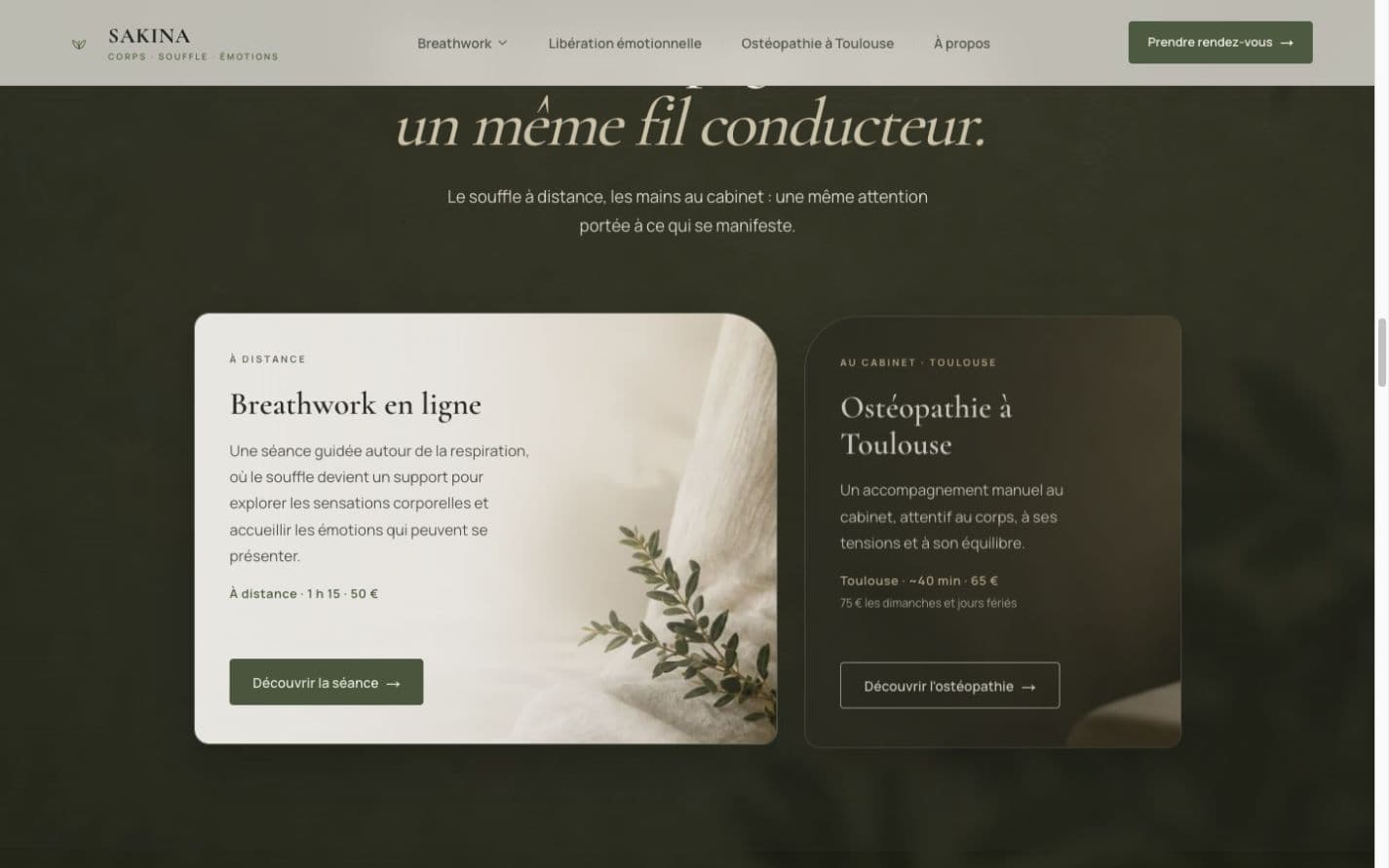 Section des accompagnements Breathwork et ostéopathie