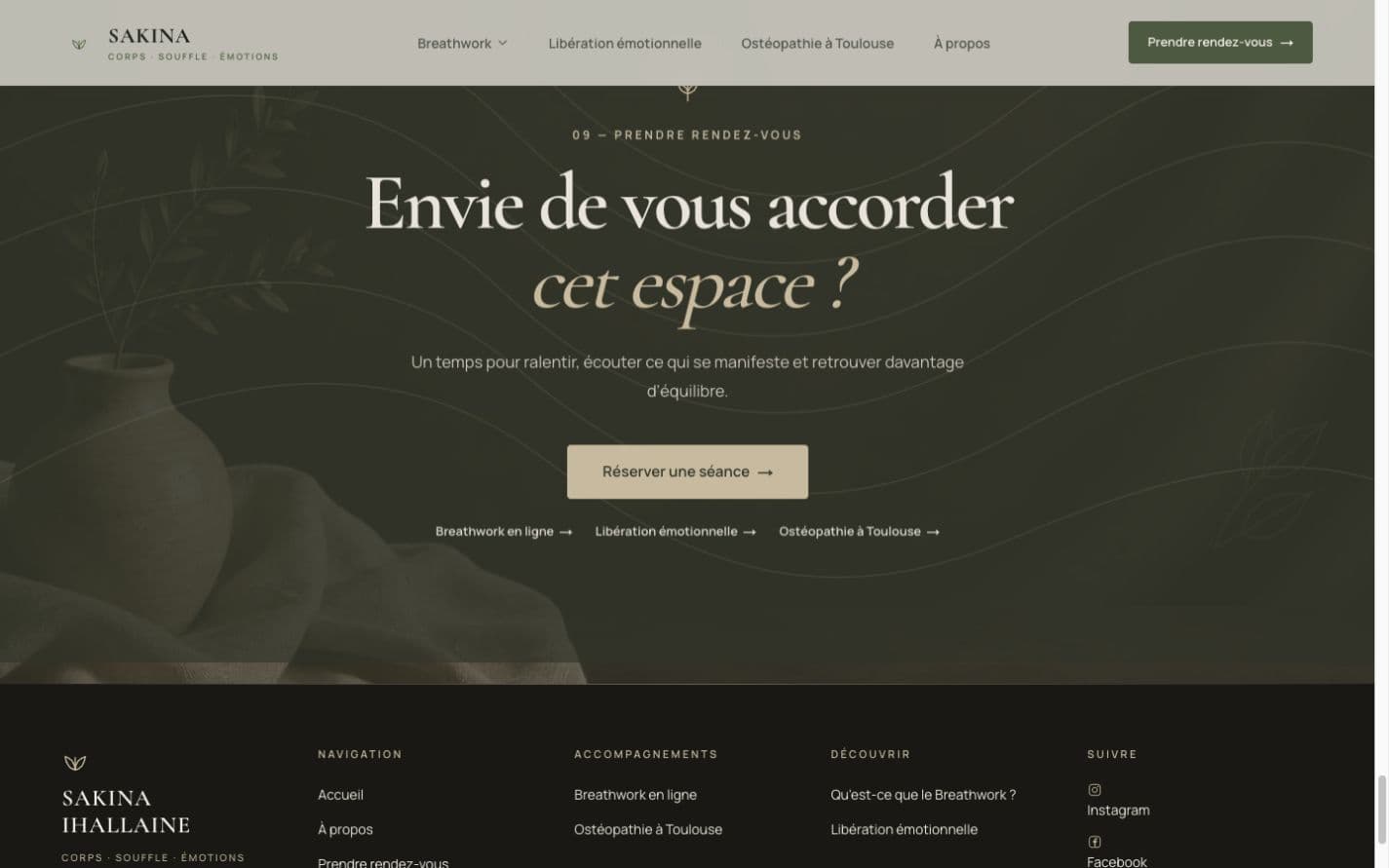 Section finale de prise de rendez-vous du site Sakina Libération